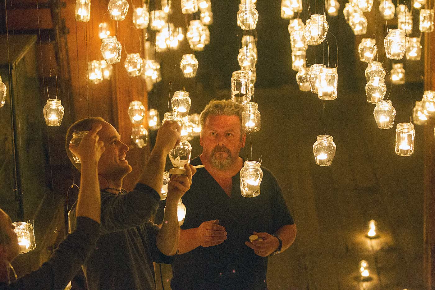 The crew setup the candles