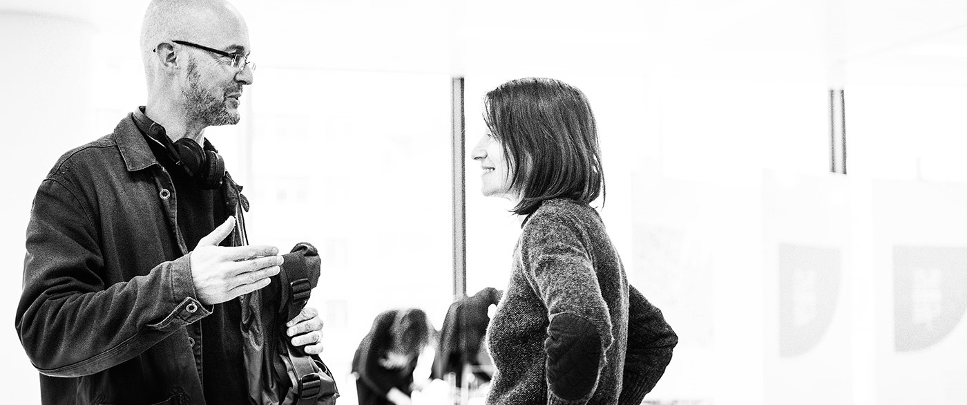 Simon Pummell and Janine Marmot share a laugh